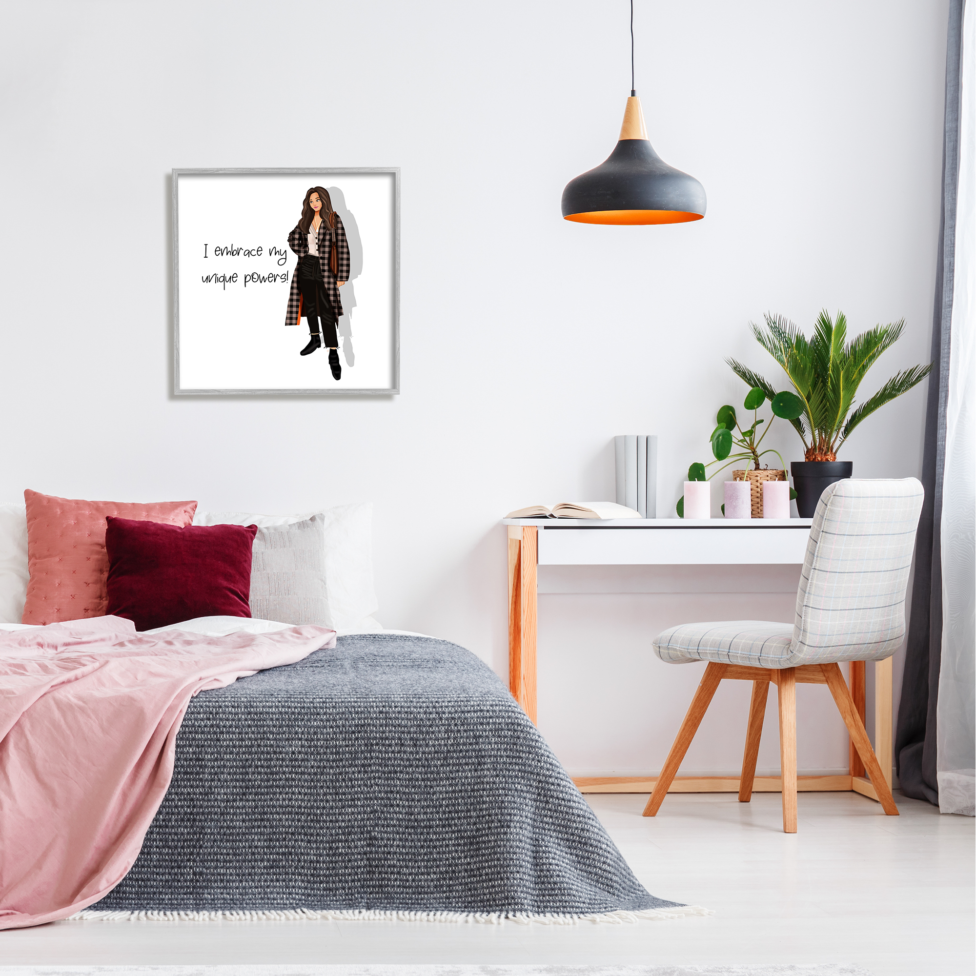 Stupell Industries Unique Powers Female Phrase Inspirational Painting Gray Framed Art Print Wall Art, 24 x 24