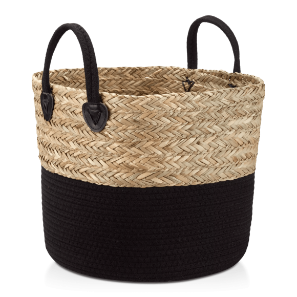 Bouclair Natural & Black Woven Seagrass and Cotton Rope Basket 10.25 in (26 cm)