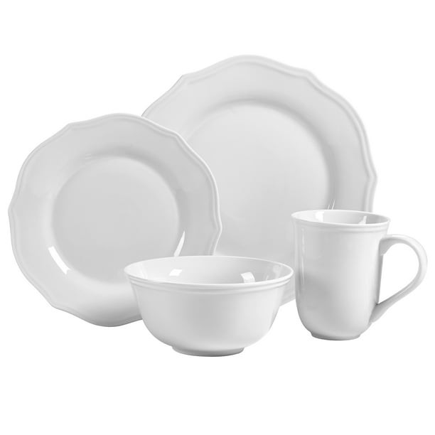 Over and Back 16 Piece White Porcelain Scalloped Dinnerware Set