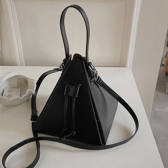 Giunmcul Triangle Crossbody Bag Drawstring Leather Handbag Adjustable Strap Lightweight Purse For Daily Commuting Shopping Travel Gift 7.87 x 7.87 x 7.87 in 1 Pack