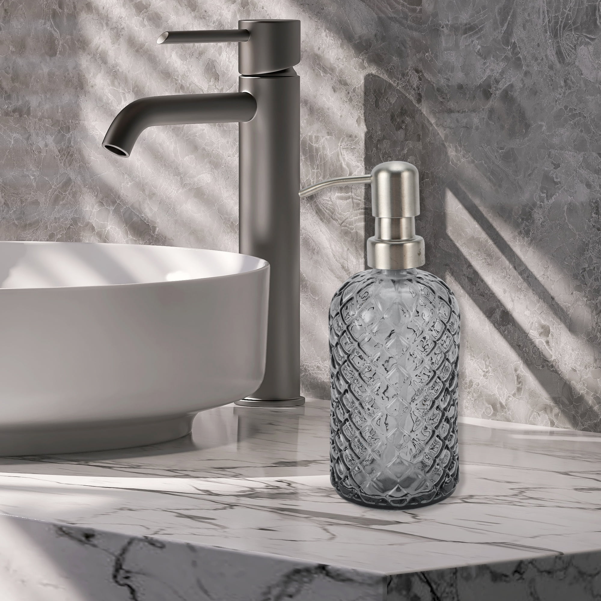 1 Pc Simple Cylindrical Soap Pump Dispenser for Bath 400ml Gray Silver Tone