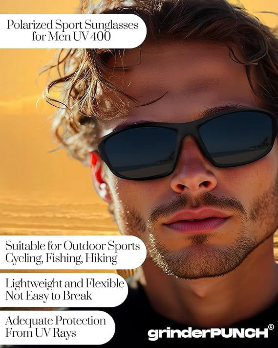 Grinderpunch Sport Polarized Sunglasses for Men & Women Baseball Running Cycling Fishing Golf Driving Shades Sun Glasses - Black