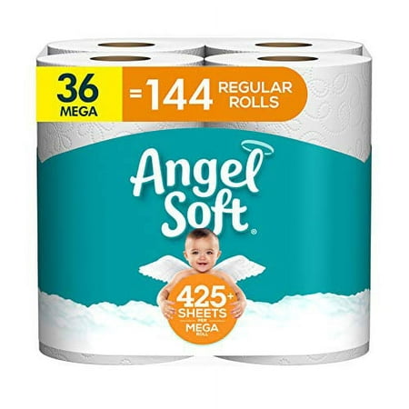 Angel Soft Toilet Paper 36 Mega Roll = 144 Regular Rolls 425+ 2-Ply Sheets Per Roll