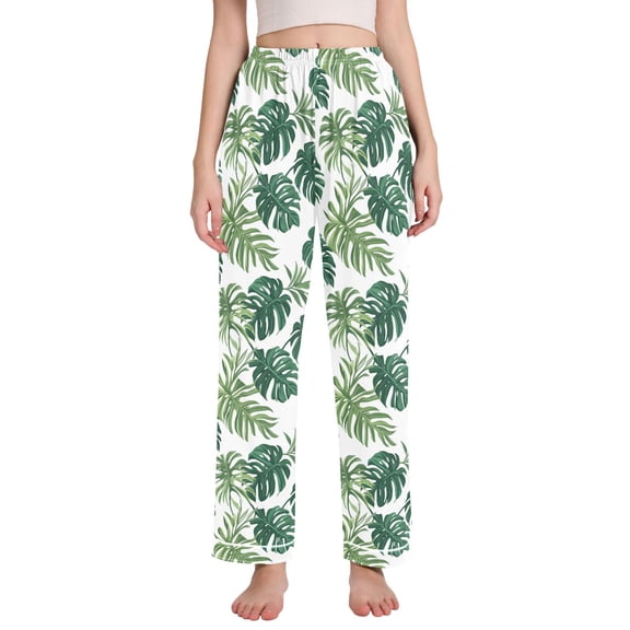 joogoo Women Palm Leaf-d3 Pajamas Pants Lounge Bottoms Pjs with Pockets M