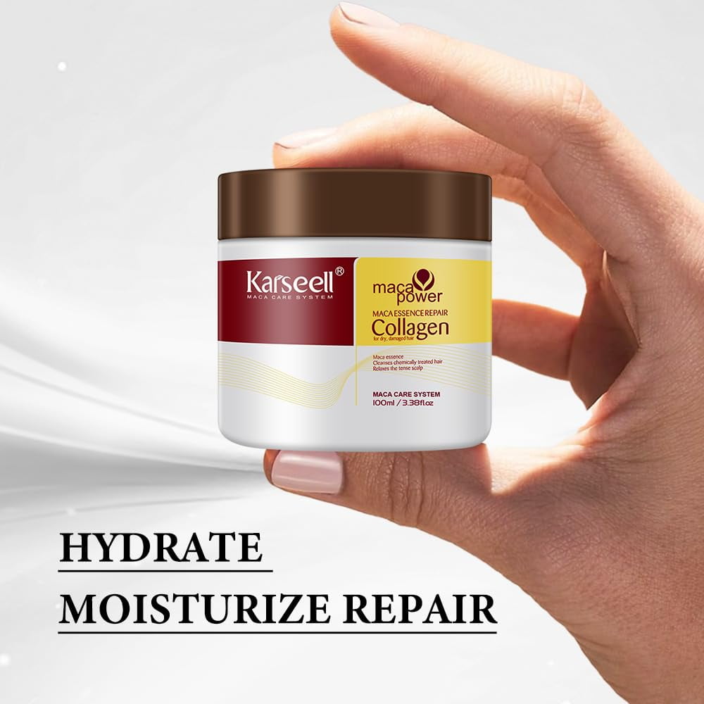 Karseell Collagen Hair Treatment Deep Repair Conditioning Argan Oil Collagen Hair Mask Essence for Dry Damaged Hair All Hair Types, 3.38floz 100ml