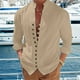 thumbnail image 1 of Camisas de lino y algodón para hombre, camisas de manga larga, Color sólido, cuello levantado, estilo informal, talla grande 3XL, primavera y otoño, novedad de 2023, 1 of 4