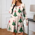 thumbnail image 6 of Christmas Dresses for Women Plus Size Women's Gradient Print Casual Spring/Autumn Pocket Round Neck Long Sleeve Dress with Vintage Christmas Print for Holiday Wear,Pink,XL, 6 of 6