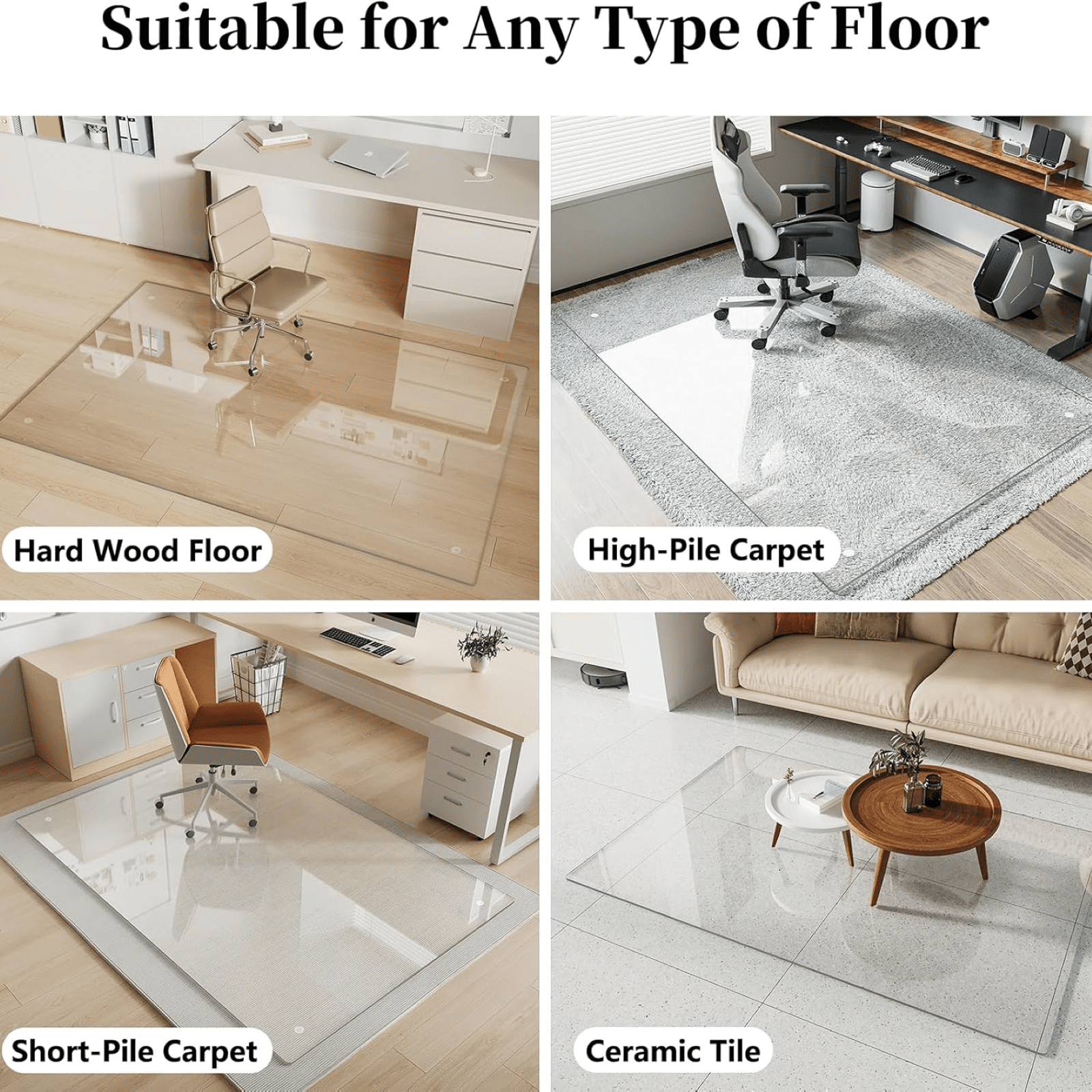 GRAHMCY 46"x55" Office Chair Glass Mat Tempered Glass Mat for Carpeted or Hardwood Floors,Clear