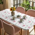 thumbnail image 3 of Pink Roses Table Cloths for 6 Foot Rectangle Tables, Valentine's Day Floral Leaves Romantic Spring Patio Waterproof Elastic Fitted Tablecloths, Washable Rectangular Table Cover for Camping, 3 of 8