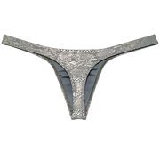 Botmois Men Gloss Bikini Thong Underwear Elastic Bulge Pouch Underpants Classics Wet Look T-back Light Army Green Gold L
