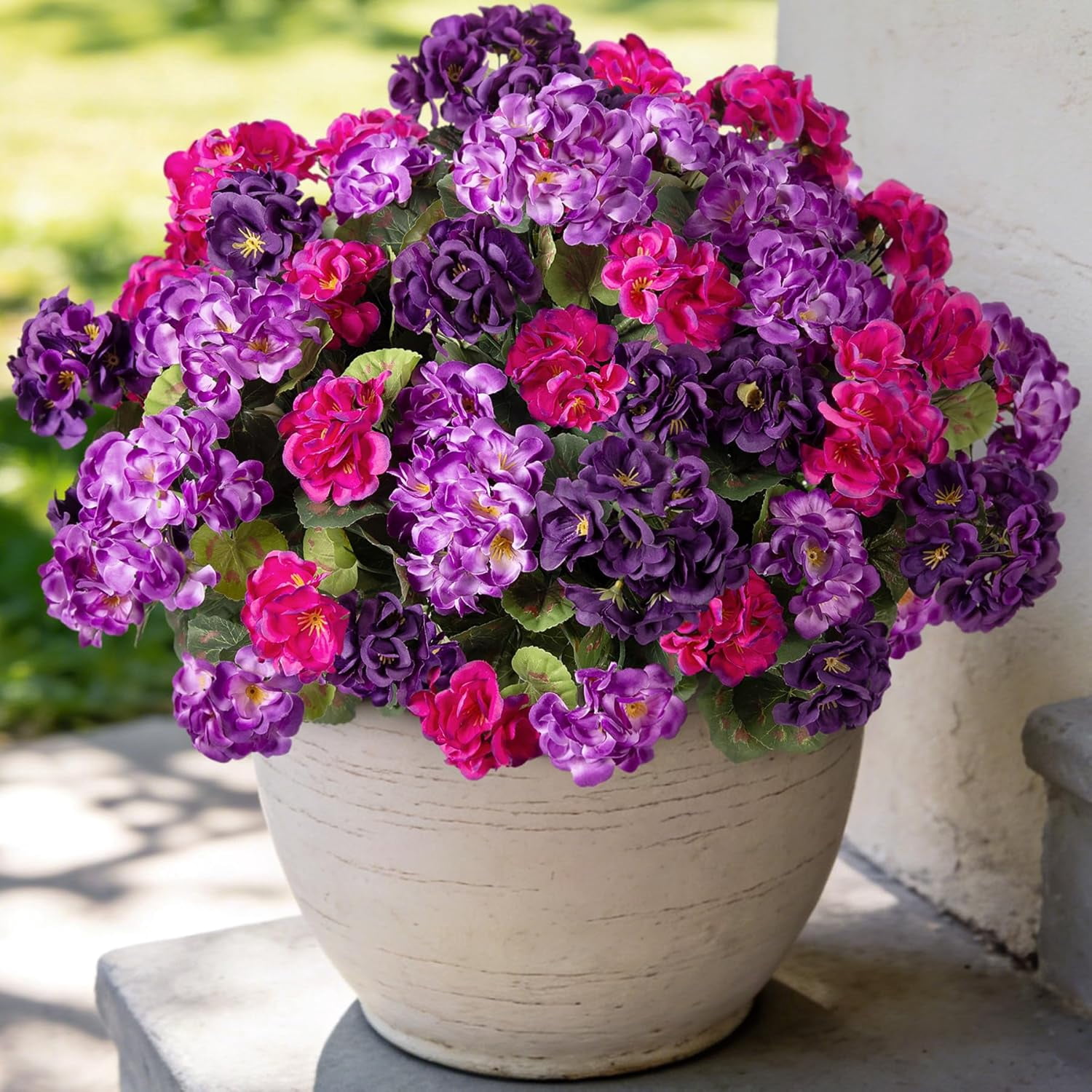 Shboto Artificial Geranium Flowers for Outdoors Decoration, Fake Silk Geraniums Flower UV Resistant Look Real Faux Plants for Spring Garden Porch Planter Patio Balcony Yard Table Centerpieces Decor