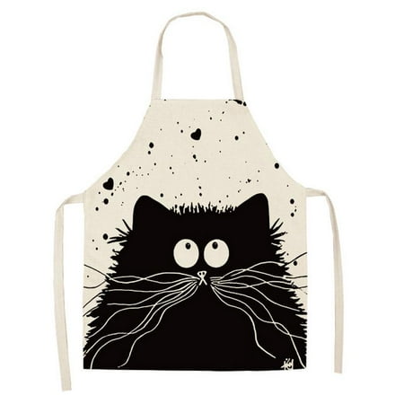 

Kitchen Apron Cat Printed Cotton Linen Aprons for Men Women Home Cleaning 55x68cm