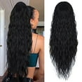 thumbnail image 3 of LEHOZIHEQ Clearance Wavy Curly Ponytail Extension, 24 Inch Long Black Drawstring Ponytail Extension for Women Clip in Ponytail Natural Synthetic Hairpiece Thick For Daily Use, 3 of 4