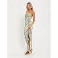 thumbnail image 6 of Women Floral Tube Maxi Dress Summer Strapless Tube Bodycon Mesh Layer Cocktail Party Dress Cream White S, 6 of 9