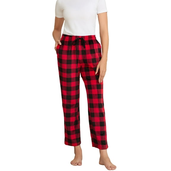 HEARTNICE Womens Fleece Pajama Pants, Ultra Soft Plaid Lounge PJ Bottoms with Pockets,(Buffalo Plaid-Red,M)