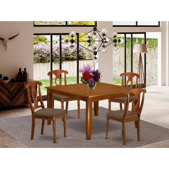 East West Furniture PFNA5-SBR-C 5 Piece Dining Room Table Set-Table With Leaf and 4 Dinette Chairs