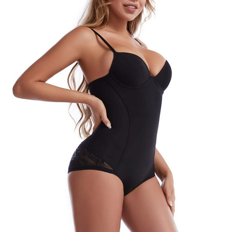 Aueoeo Deep V Bodysuit for Women, High Waisted Shapewear for Women Woman's  Solid Color Fashion Bodysuit Chest Cushion Comfortable Out Bra Underwear