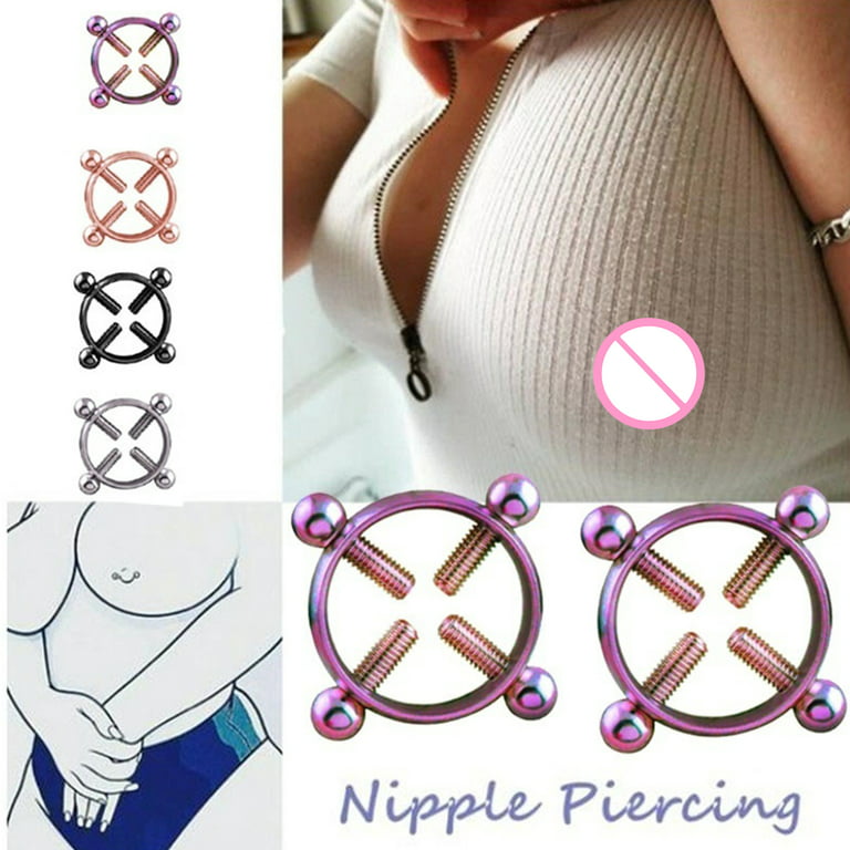 Sanwood 1Pc Round Fake Non-Piercing Nipple Shield Ring Sexy Breast Body  Jewelry Gift 