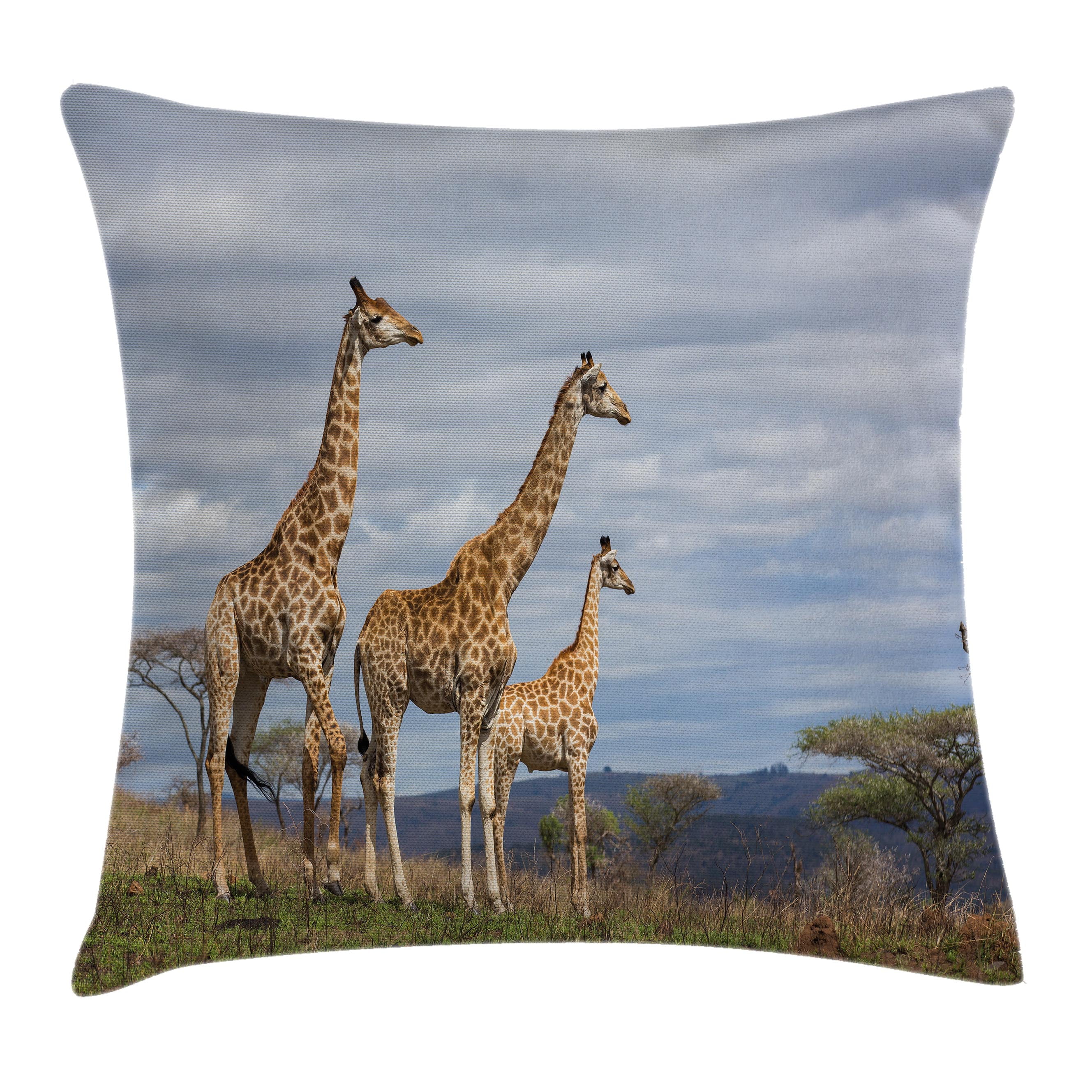 Wildlife Decor Throw Pillow Cushion Cover, African Giraffe Family