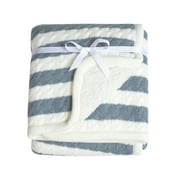 Modern Moments by Gerber Baby Boy or Girl Cable Knit Blanket with Sherpa, Blue Stripes