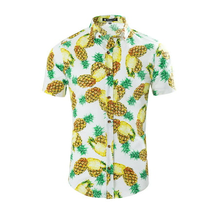 Unique Bargains Men's Summer Pineapple Short Sleeve Button Down Hawaiian