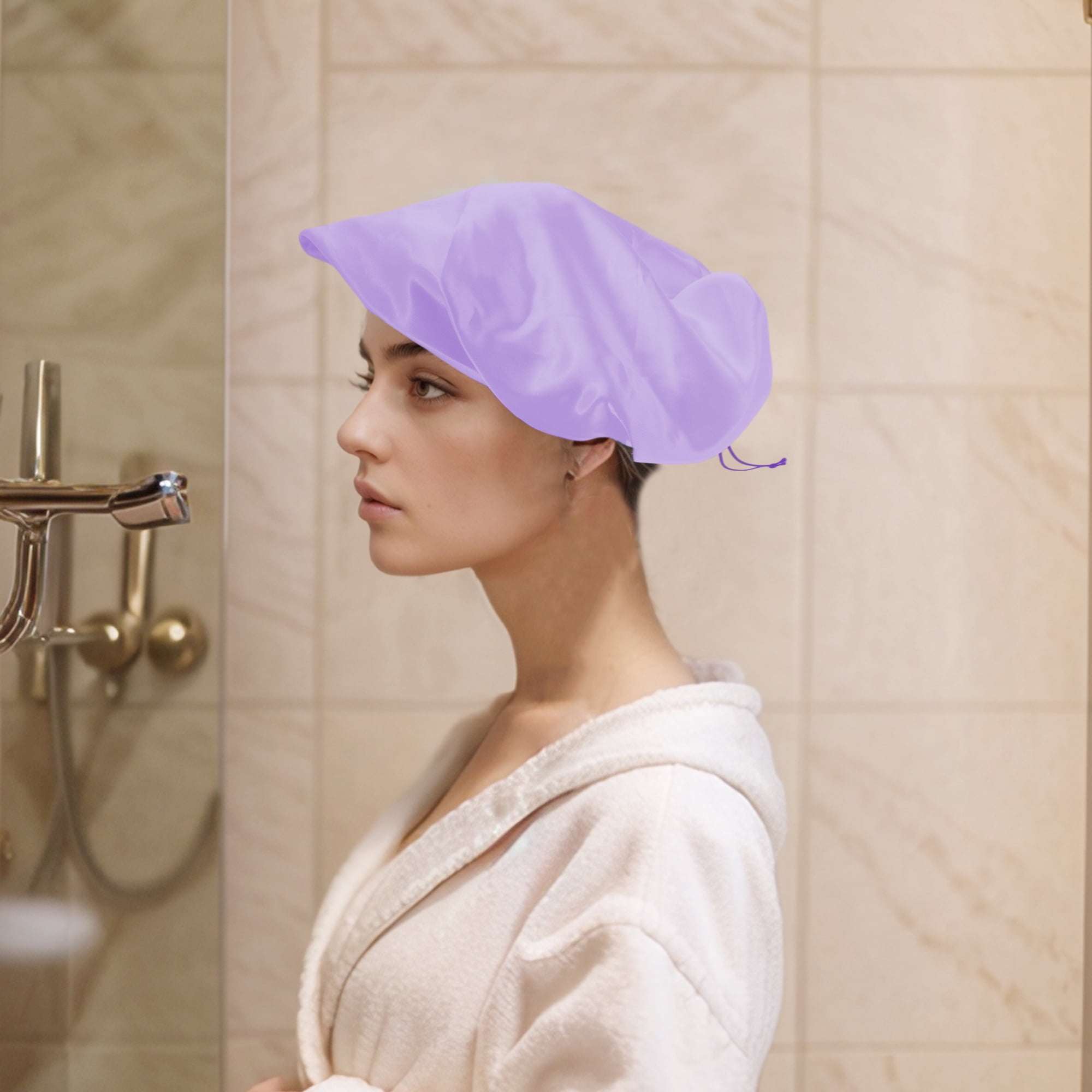 Unique Bargains Women Reusable Shower Cap for Bathroom Hotel 1 Pc Light Purple