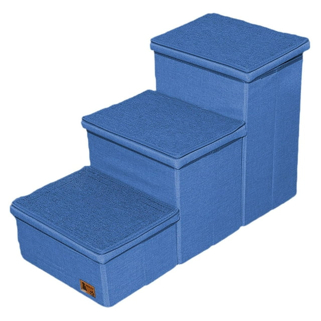 Almencla Escalier pour Chien à 3 Niveaux avec Compartiments de Rangement, Résistant aux Rayures, Rampe pour Chat Âgé, Bleu Marine