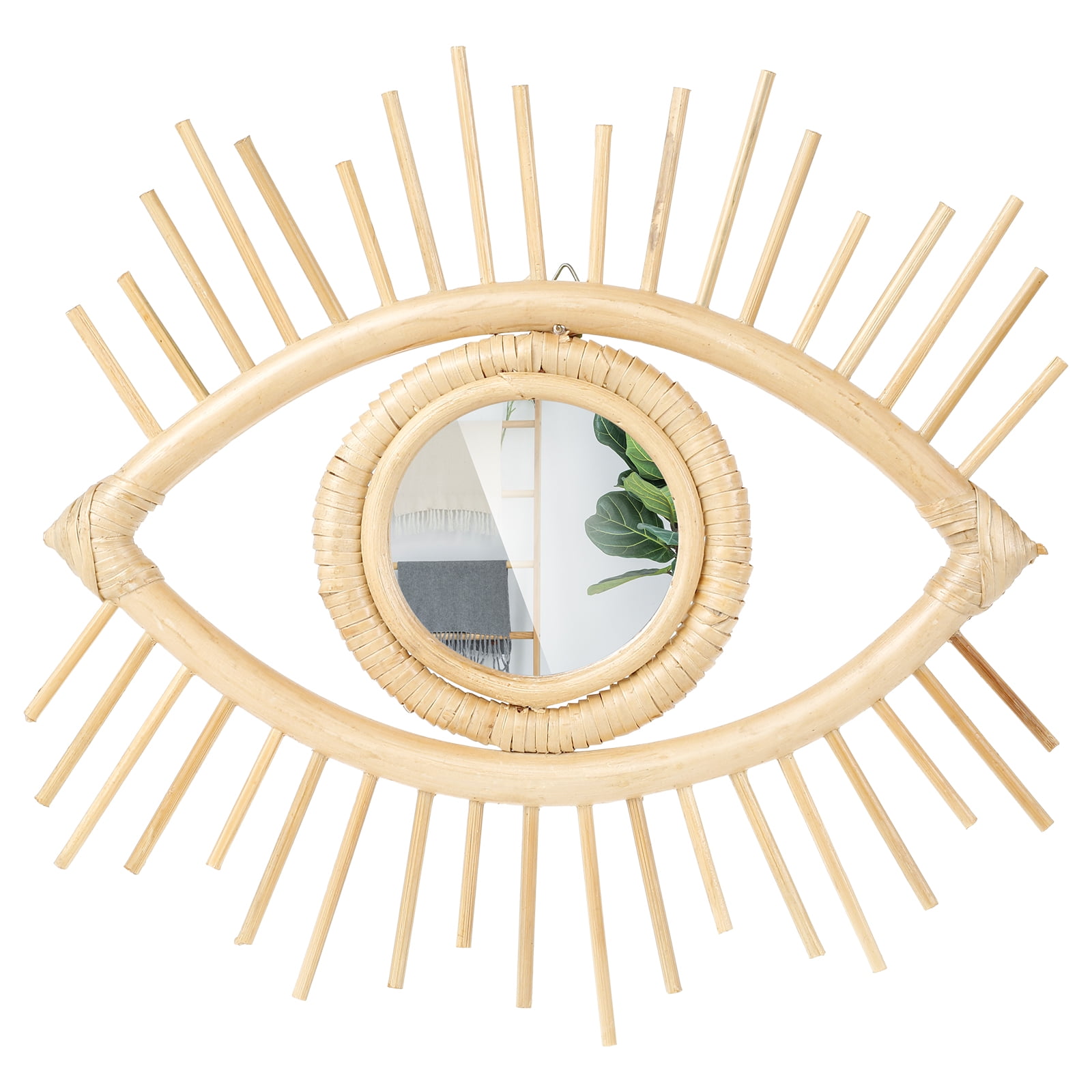 Duety Hanging Rattan Mirror Decorative Boho Eye Mirror Handmade Eye Mirror Wall Decor Aesthetic