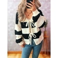 thumbnail image 5 of Women'S Loose Casual V-Neck Long-Sleeved Sweater Jacket Striped Contrast Lace-Up Knitted Cardigan Black S, 5 of 7
