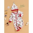 thumbnail image 3 of Arvbitana 1M-18M Baby Girls Boys Christmas Footless Rompers Santa Snowman Letter Print Long Sleeve Jumpsuit with Hat Newborn Infant Cute Bodysuit Fall Casual Clothes, 3 of 8