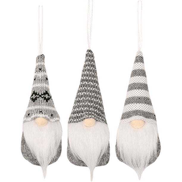 4uds. Colgantes de muñeco de Papá Noel Gonk de felpa, decoración para árbol de Navidad, decoración del hogar (gris), 3 uds.