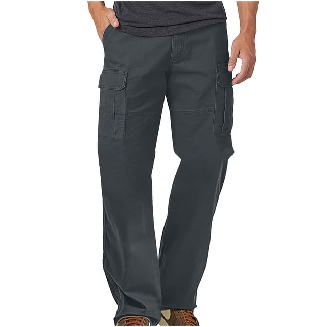 Jgppe Cargo Pants for Men Casual Lightweight Button Waist Solid Color Loose Straight Work Pants with Pockets