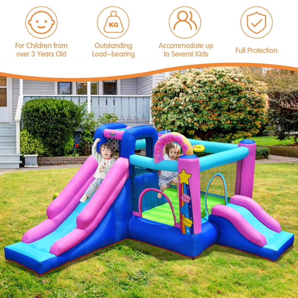 Aimee Lii Inflatable Bounce Castle with Dual Slides and Climbing Wall without Blower, Kids Bounce House for 5-12