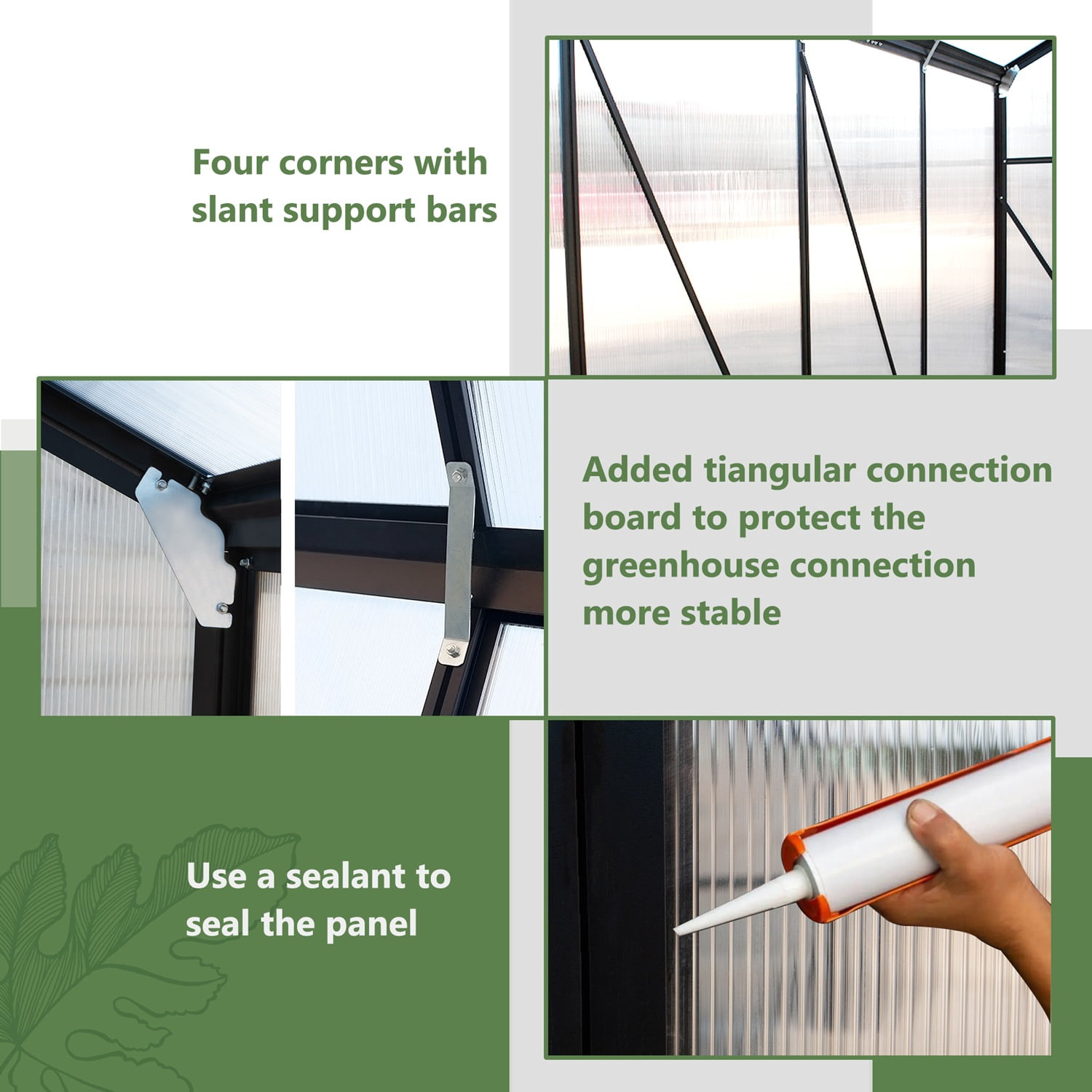 DetalleGo 6x8 FT Polycarbonate Greenhouse with Aluminum Frame, Adjustable Roof Vents, Lockable Door & Rainwater Collection for Backyard Gardening