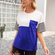 thumbnail image 5 of Camiseta de mujer Bloque de color a rayas Manga corta Cuello redondo Camiseta suelta, Azul, XL Vogacara AP001245-20, 5 of 7