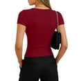 thumbnail image 5 of Short Sleeve Square Neck Tees for Women Slim Fit Crop Y2K Casual Summer Cute Basic Going Out Workout Gym Fashion Tops 2026 Wine S, 5 of 6