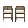 thumbnail image 1 of Wooden Frame Counter stool with rattan back-WALNUT-set of 2, 1 of 12