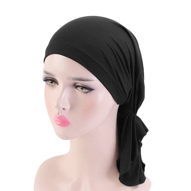 Fashion Women Reversible Adjustable Beading Braid Hat Muslim Ruffle Cancer Wrap Cap Sleep Caps Satin Lined Hair Bonnets