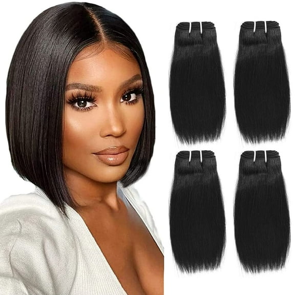 8 inch short hair bundles 9A Brazilian Straight Virgin Hair 4 Bundles Straight Hair 100% Unprocessed Straight Human Hair Bundles 50g/Pcs Natural color(8"8"8"8")
