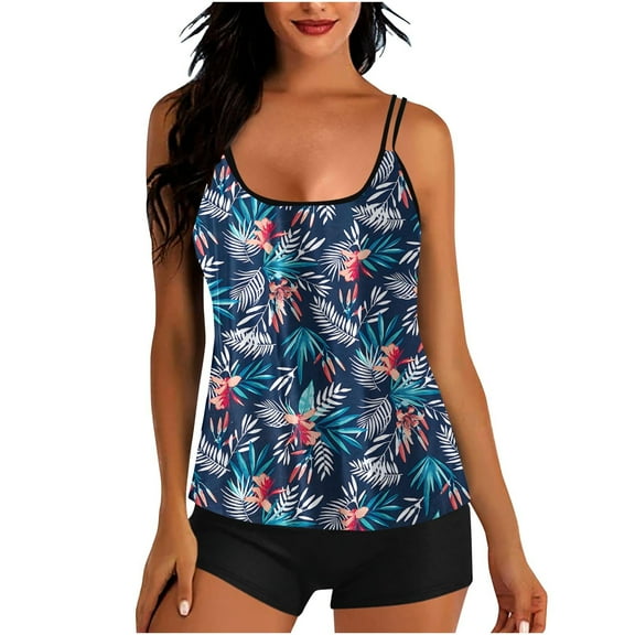Hyknon Tankini Swimsuits for Women Floral Printed Loose Plus Size Two Piece Bathing Suits with Boyshorts Conservative Stretch High Waisted Swimsuits