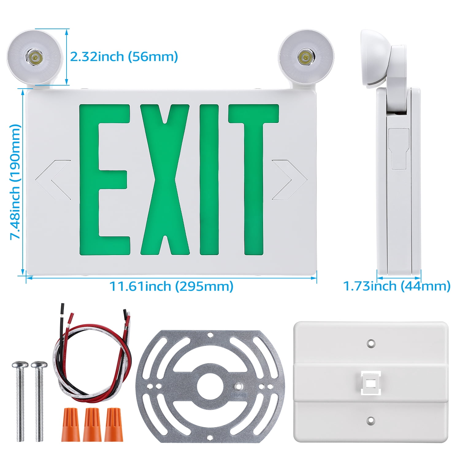 8 Pack Green LED Exit Sign Emergency Lights, Double Face, UL 924 Combo Exit Light, Two Adjustable Head Emergency Exit Light, Backup Battery for Business, Commercial
