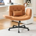 thumbnail image 2 of Criss Cross Chair with Reversible Armrests, Cross Legged Office Chairs with Wheels and Wide Seat PU Leather Home Desk Chair for Home, Make Up, Bed Room, White, 2 of 7