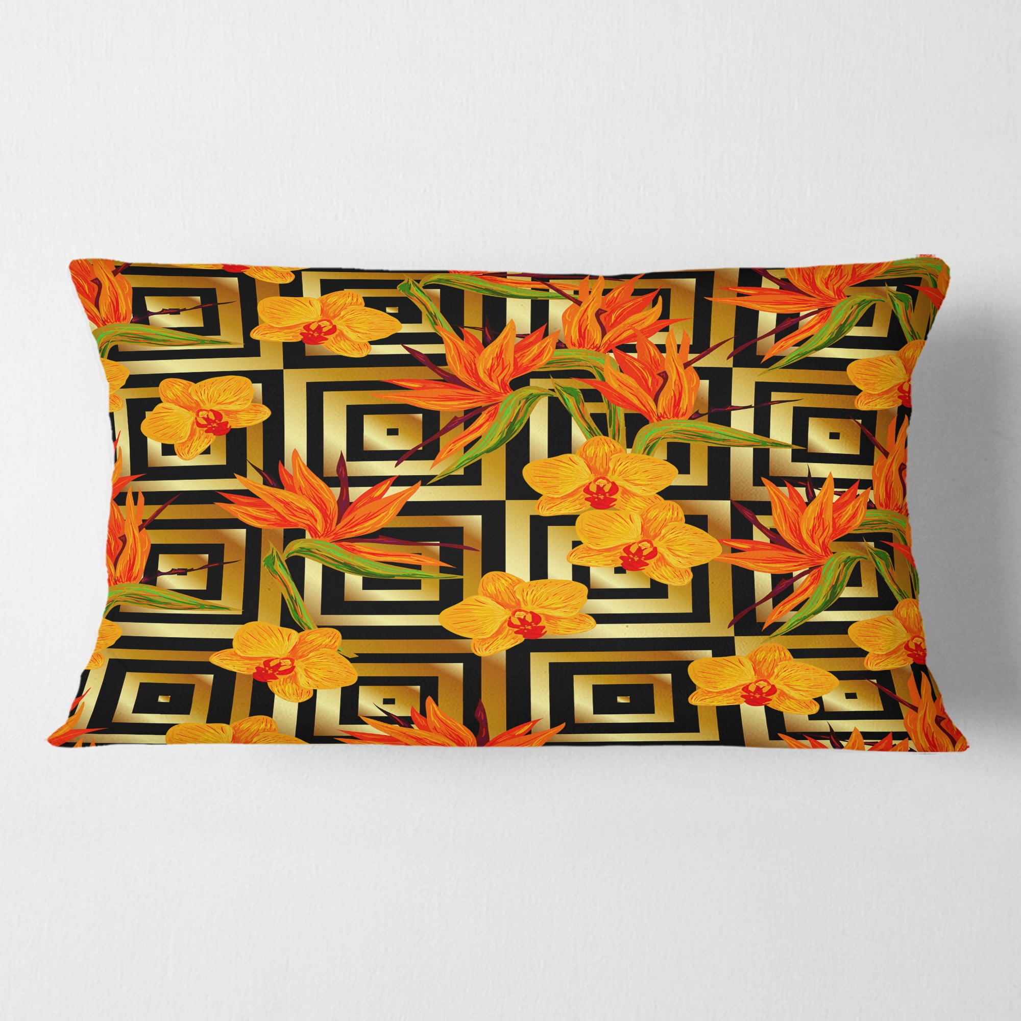Designart Tropical Gold Luxury Pattern III' Mid-Century Modern Throw Pillow - 12x20
