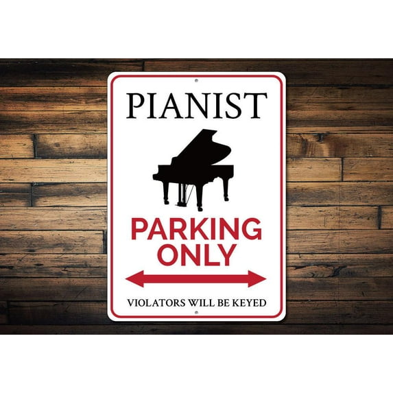 Pianist Parking Novelty Decor, Metal Wall Sign - 10x14 Inches