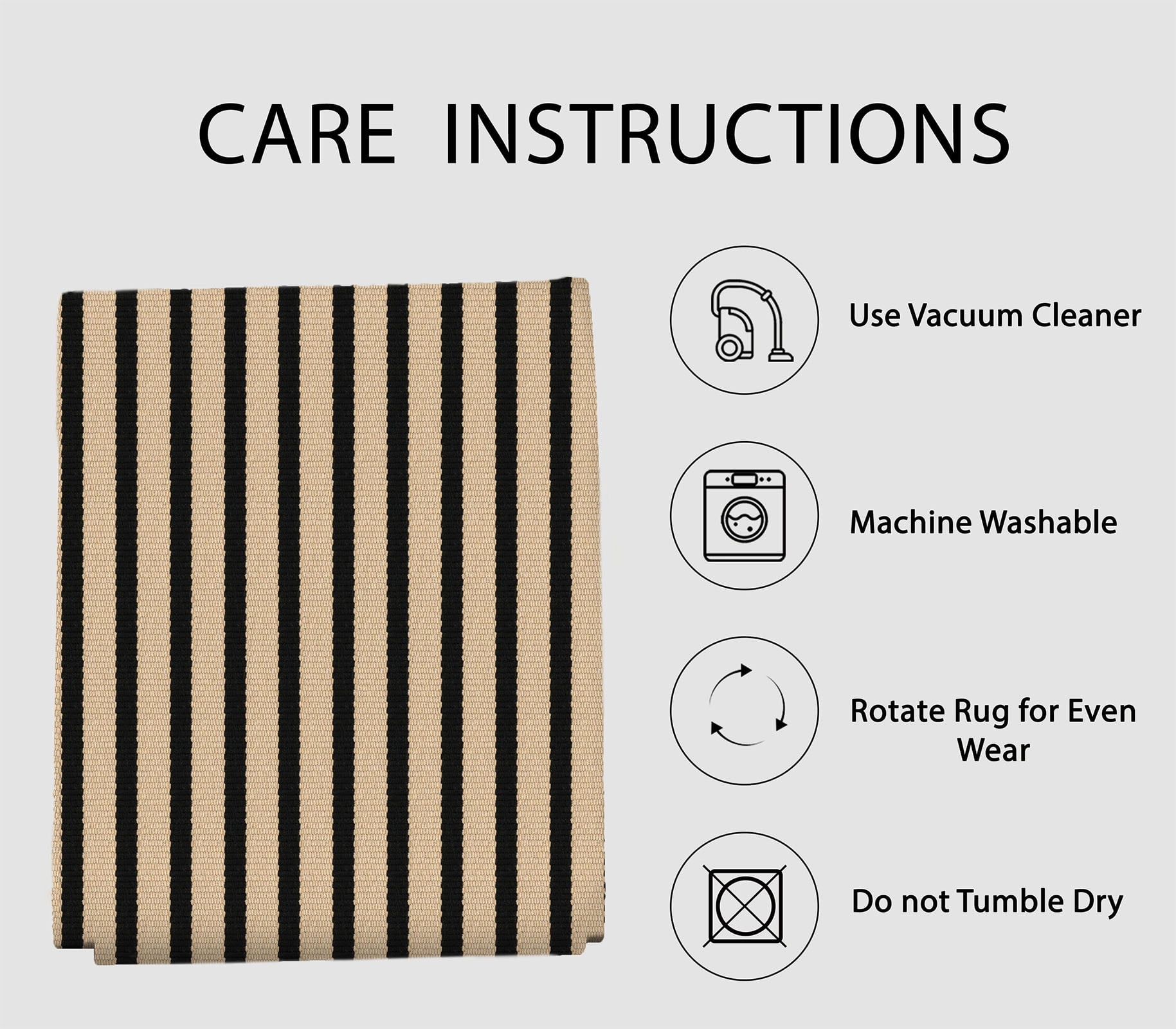 iOhouze Outdoor Rugs Brown and Black Cotton Striped Area Rug 3x5 ft Washable Indoor Outdoor Non Slip Floor Carpet Rug