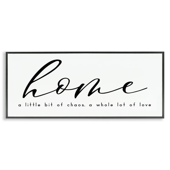 Stupell Industries Chaos & Love Phrase Typography Painting Black Framed Art Print Wall Art, 24 x 10