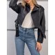 thumbnail image 2 of -Chaqueta corta de cuero sintético para mujer, abrigo holgado con cremallera y cinturón, prendas de vestir para motociclista, primavera y otoño, 2 of 5