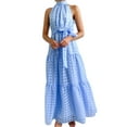 thumbnail image 3 of SUNSIOM Robe Longue pour Femme, Élégante Robe d'Été Sans Manches à Col Roulé à Carreaux, Robe Évasée, Robe de Cocktail avec Ceinture, 3 of 8