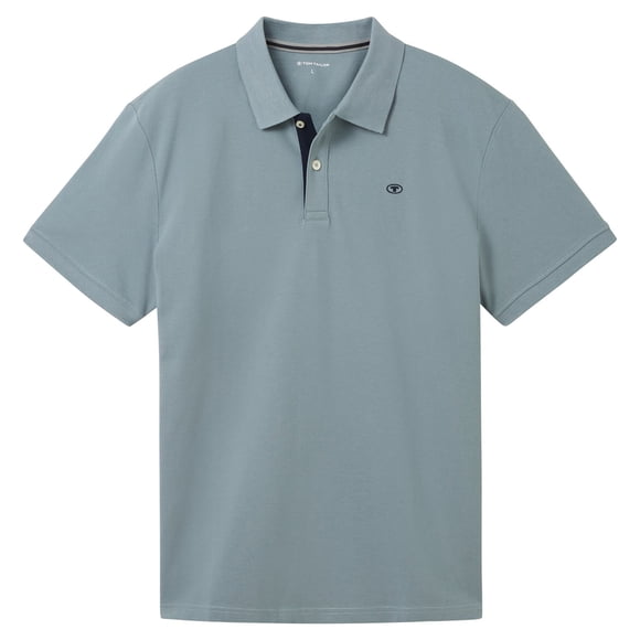 TOM TAILOR Polo de hombre con botonadura - Polo básico con contraste, corte regular, algodón Verde menta XL (X-Large)