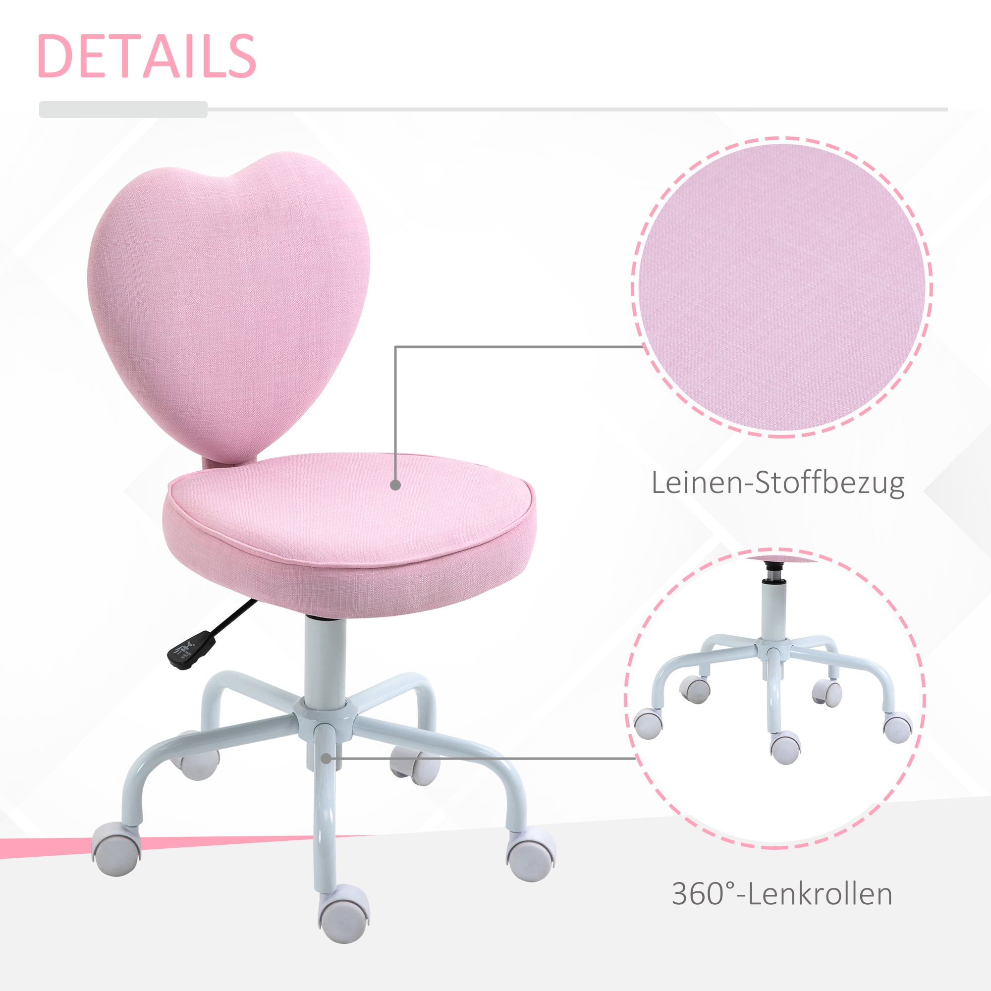 HomCom 13.75 in Task Chair with Adjustable Height Swivel 265 lb. Capacity Pink